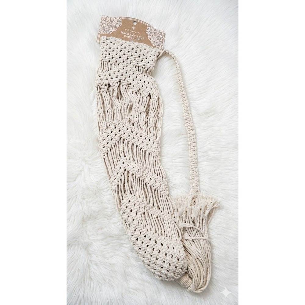 Macrame Yoga Mat Carry Bag Cream Ivory Boho Tassel Sling‎ NWT
